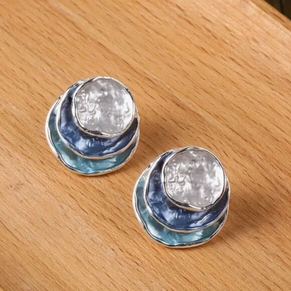 Sundance Jewelry - NEW Haley Pearly Blue and Silver Layered Boho Southwest Earrings